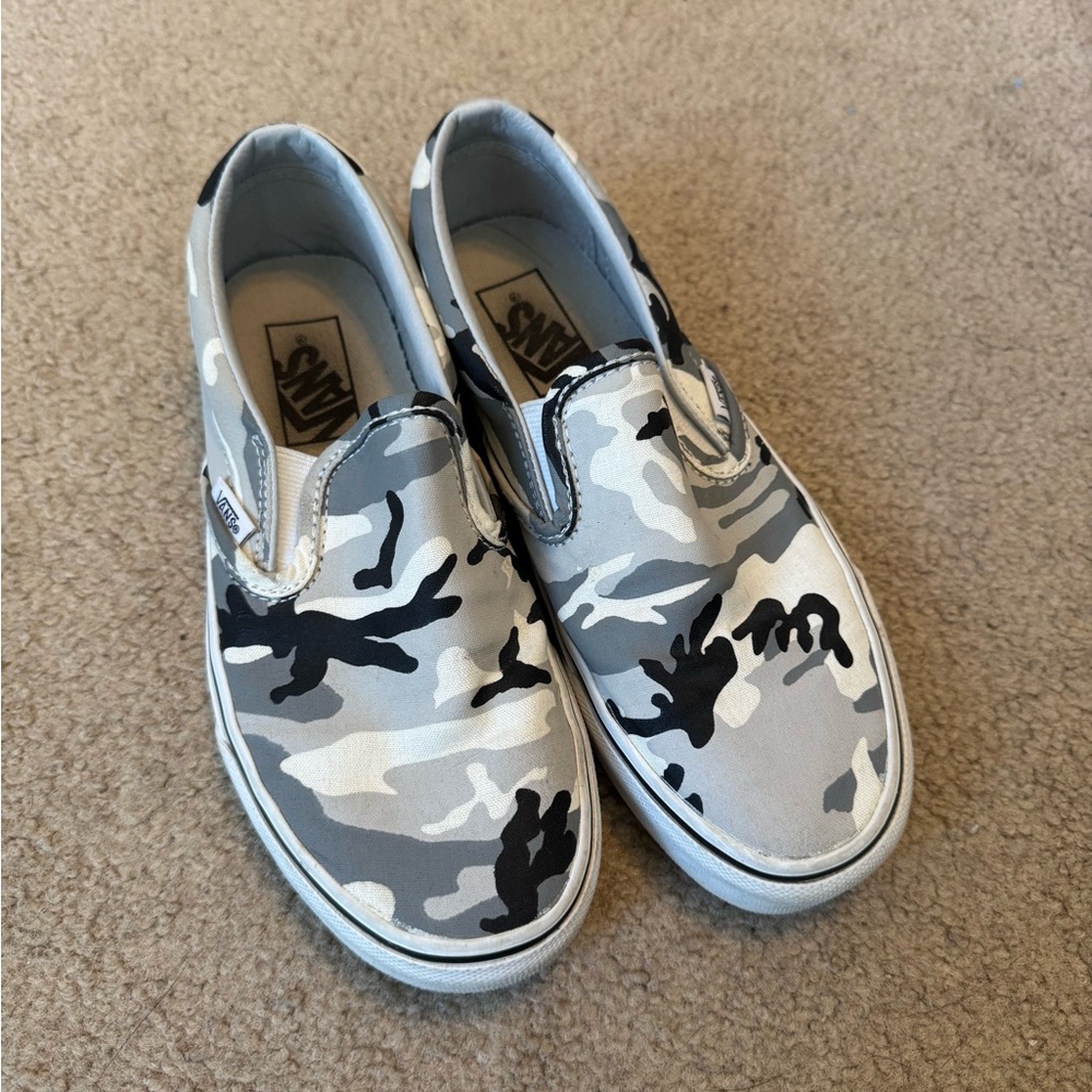 Vans Womens Camo Slip-On Shoes - Gray